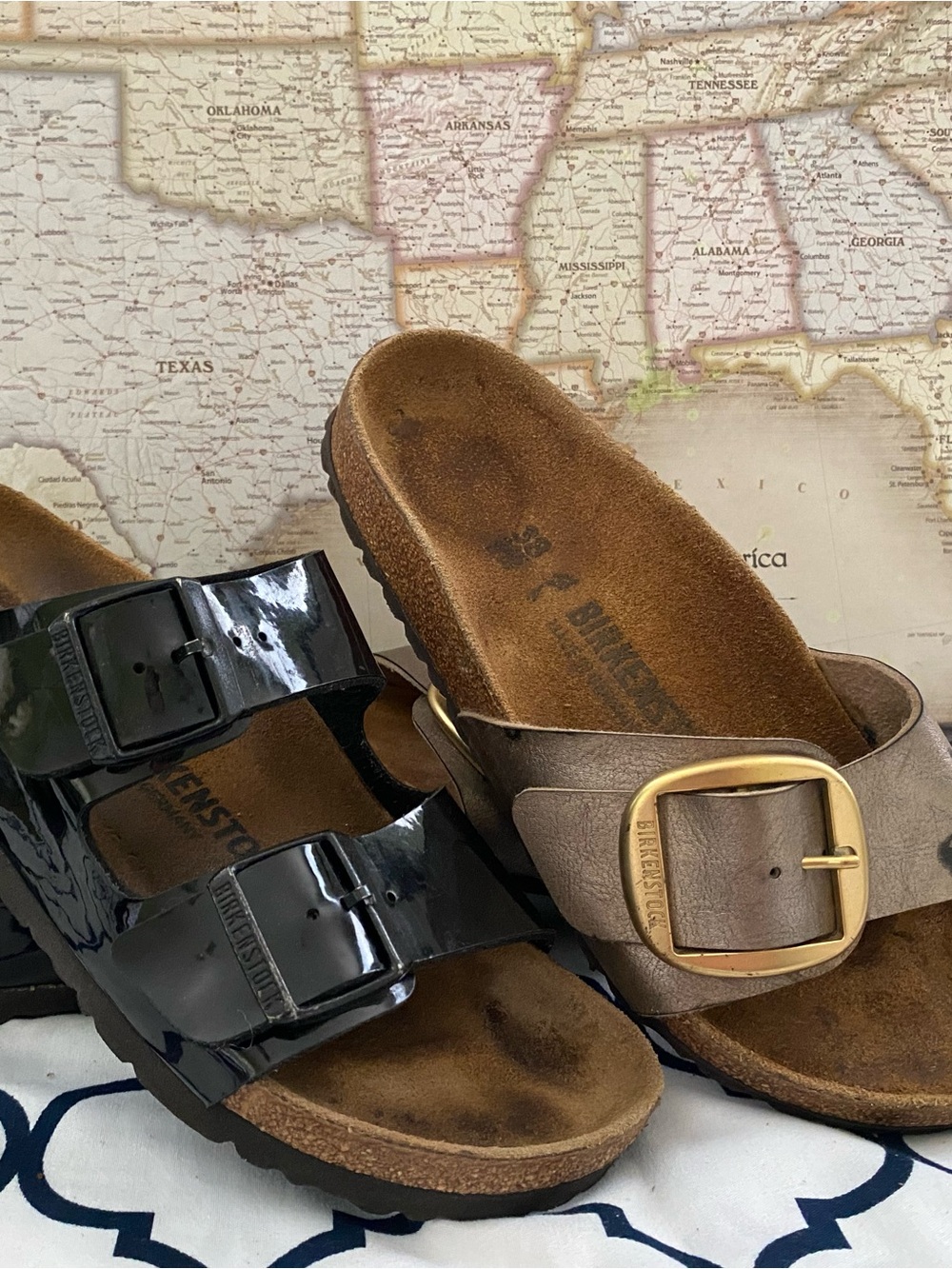 Pre-owned Birkenstock Two-Pair Mix: Black Patent & Metallic Taupe Sandals 38/7